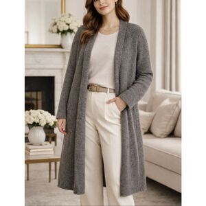 Eileen Fisher Wool Mohair Long Open Front Cardigan Sweater Gray Size 1X